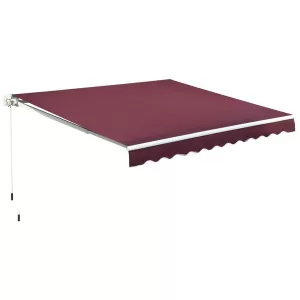 image of Outsunny 3x4m Retractable Manual Awning Window Door Sun Shade Canopy with Fittings and Crank Handle Wine Red