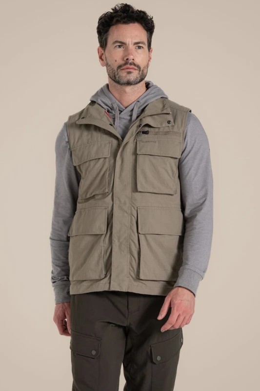 Image of Craghoppers Craghoppers Men NosiLife Adventure Insect-Repellent Gilet Bodywarmer in Beige Size: Small Beige S Male 5063260000567