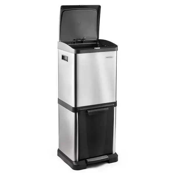 Image of VonHaus VonHaus Kitchen Bin, 34L Vertical Recycling Bin - Silver One Size