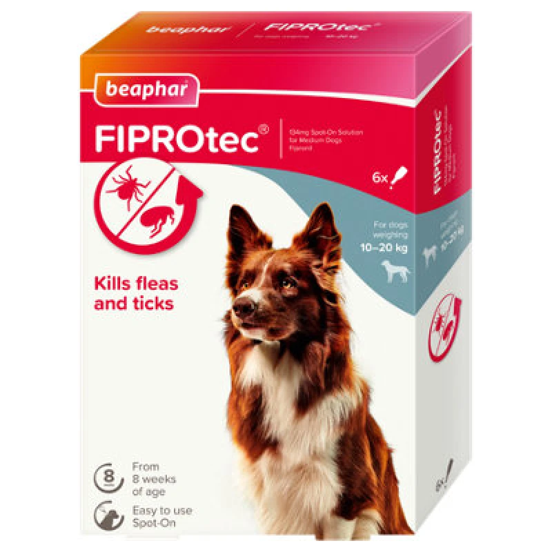 Image of beaphar FIPROtec Flea & Tick Spot-On For Medium Dogs (6 Pipettes) Clear unisex