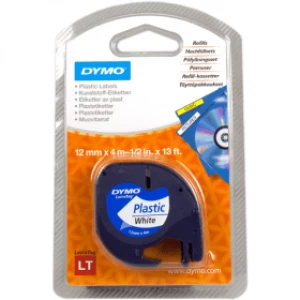 image of Dymo 91221 Black On White Label Plastic Tape 12mm x 4m