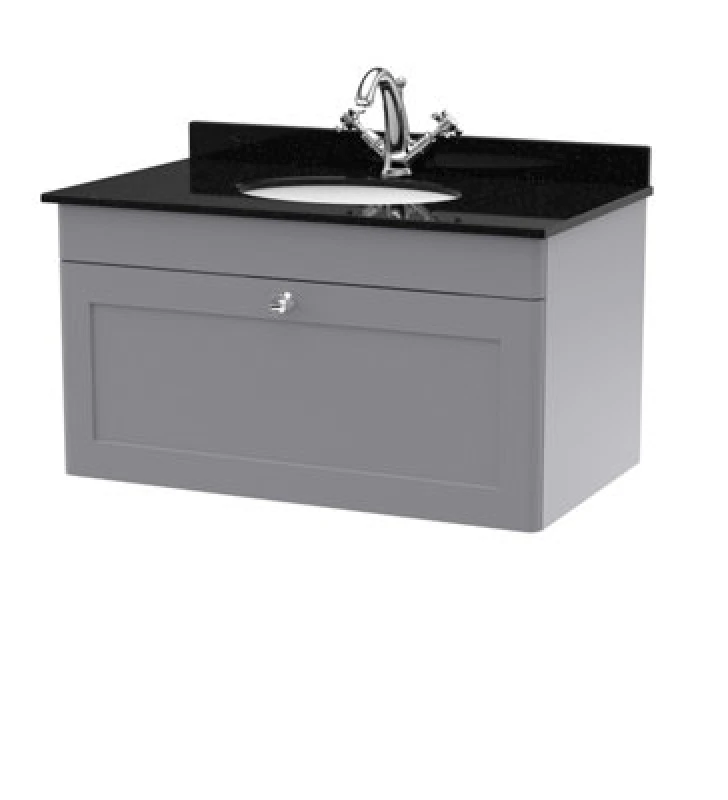 Image of nuie 800mm Wall Hung 1 Drawer Vanity & Marble Top 1TH - Satin Grey CLC296BR1