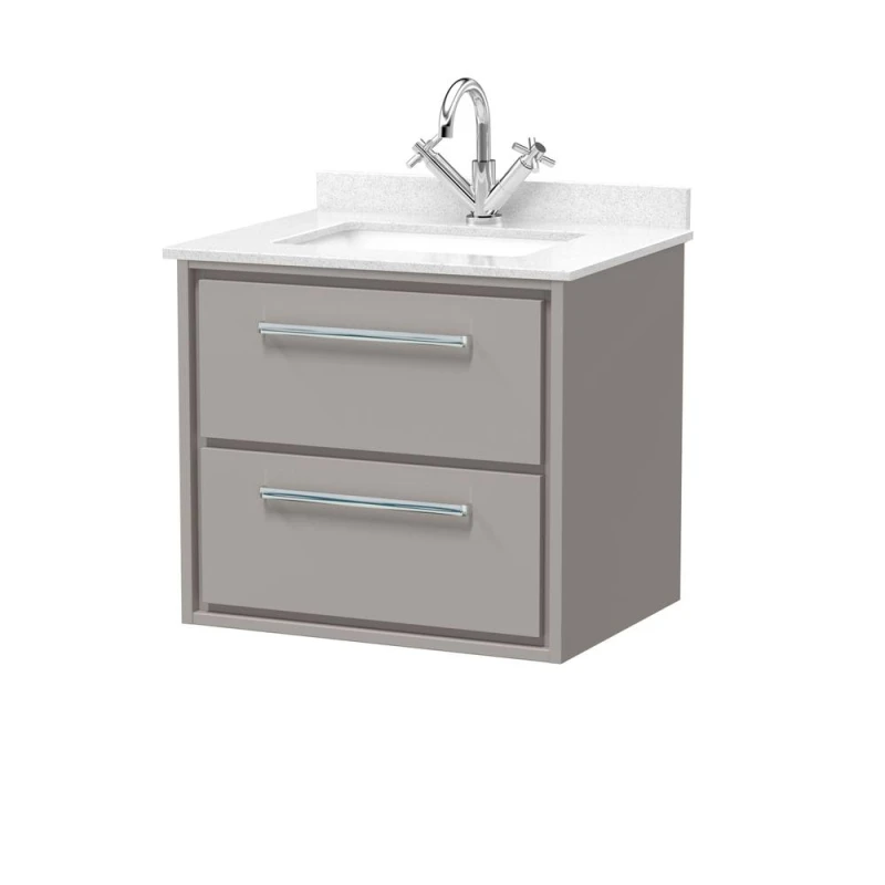 Image of Balterley 600mm Wall Hung 2 Drawer Vanity & Marble Worktop Basin - Pebble Grey Grey Unisex