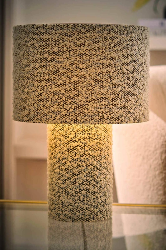 Image of ValueLights Ash Natural Full Boucle Fabric Table Lamp with Bulb in Light Grey Light Grey Unisex