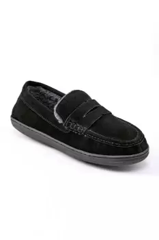 Image of Suede Memory Foam Sherpa Lined Moccasin Slippers