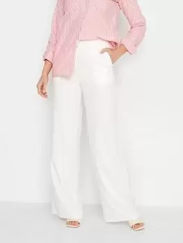 image of Long Tall Sally White Wide Leg Linen Trouser 36", White, Size 14, Women