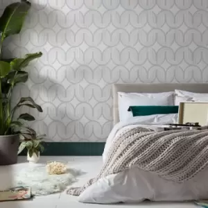 Image of Envy - In The Loop Hazy Day Grey Geometric Wallpaper - Grey