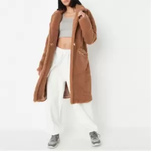 Missguided Tall Borg Teddy Patch Pocket Longline Coat - Neutral