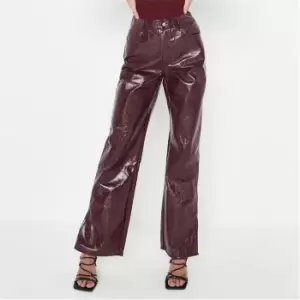 Missguided Petite Vinyl Wide Leg Trousers - Red