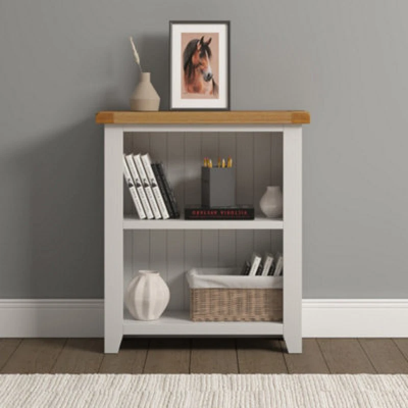 Image of Seconique Windsor Low Bookcase Ivory With Oak Top Fully Assembled