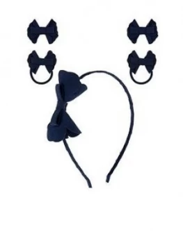 image of Monsoon Girls School Bow Hair Set - Navy