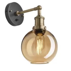 image of Industville Brooklyn Tinted Glass Globe Amber Wall Light / 7" Pewter Holder