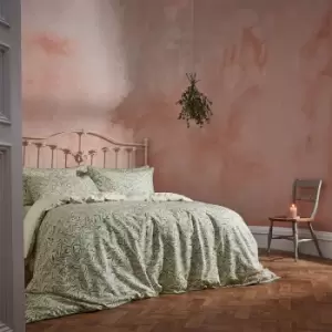 Image of Malory Traditional Floral Printed Piped Duvet Cover Set Eucalyptus, Eucalyptus / King