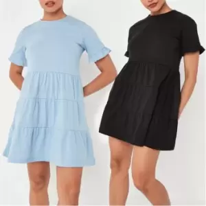 Image of Missguided Pack Frill Slv Tiered Smock Dress Ss - Multi