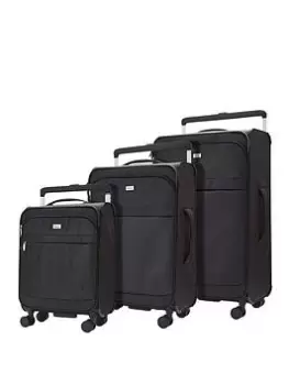 image of Rock Luggage Rocklite 3Pcs Set Soft 8 Wheel Black Suitcases