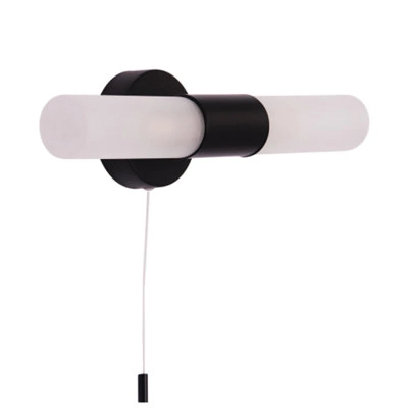 Image of Happy Homewares Modern Black Ip44 Rated Bathroom Wall Light Fitting With Tubular Glass Shades