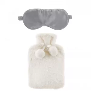 image of Faux Fur Hot Water Bottle and Satin Eye Mask- Cream