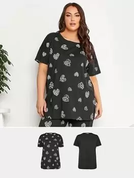 Image of Yours 2 Pack Sleeptee Top Black & Black Wild Heart, Black, Size 18-20, Women