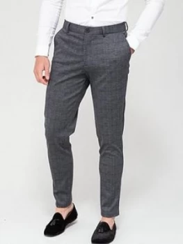 image of Jack & Jones Check Skinny Fit Jersey Trousers - Light Grey Melange, Light Grey Melange, Size 30, Inside Leg Short, Men