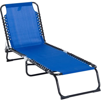 Image of Folding Sun Lounger Beach Chaise Chair Garden Reclining Cot Camping Hiking Recliner with 4 Position Adjustable Back - Blue - Outsunny