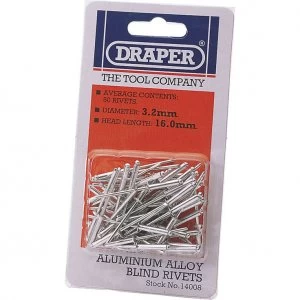 Image of Draper Aluminium Pop Rivets 3.2mm 15.8mm Pack of 50