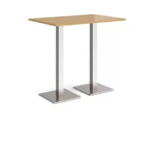 Image of Brescia rectangular poseur table with flat square brushed steel bases 1200mm x 800mm - oak
