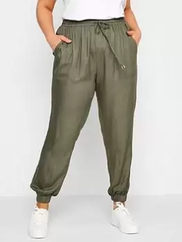 image of Yours Clothing Spun Viscose Cuffed Jogger - Green, Size 18, Women