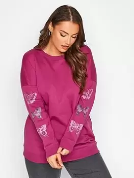 image of Yours Butterfly Sleeve Soft Touch Sweatshirt - Fuchsia, Pink, Size 14, Women