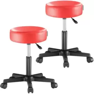 Image of Deuba Swivel Stool Adjustable Work Chair Hydraulic Seat PU Leather Thick Padding 2Pcs Set Red