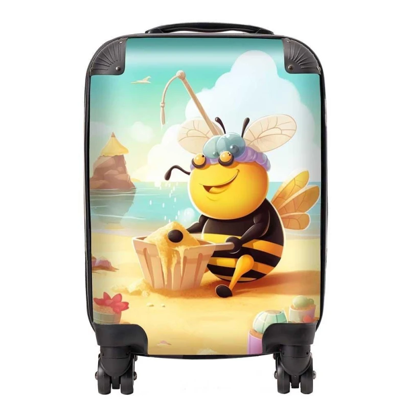 Image of Warren Reed - Designer Bumblebee On A Beach Holiday Suitcase in Yellow Size: Small Yellow Unisex Small