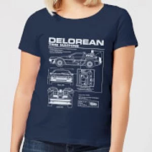 image of Back To The Future DeLorean Schematic Womens T-Shirt - Navy - L