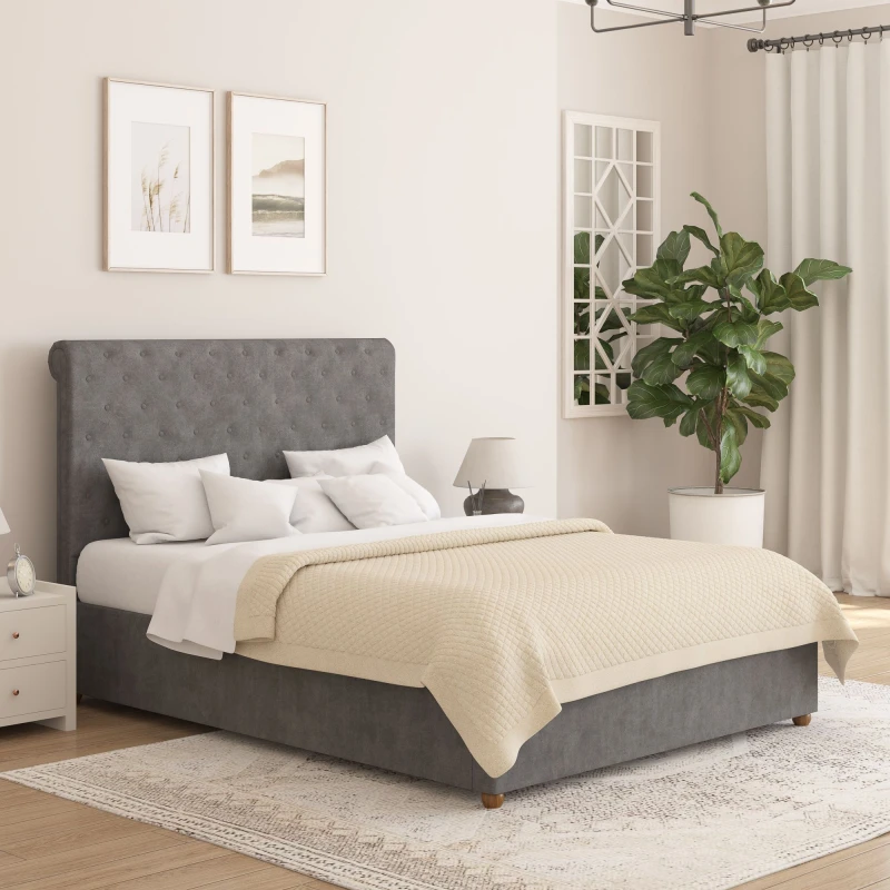 Image of Aspire Aspire Taylor Ottoman Storage Bed Frame in Plush Velvet Fabric in Grey Size: Single Grey Single Unisex 5057632297556