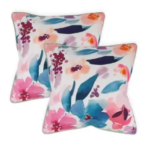 image of Streetwize Pair Of Abstract Flower Scatter Cushions With Trimming