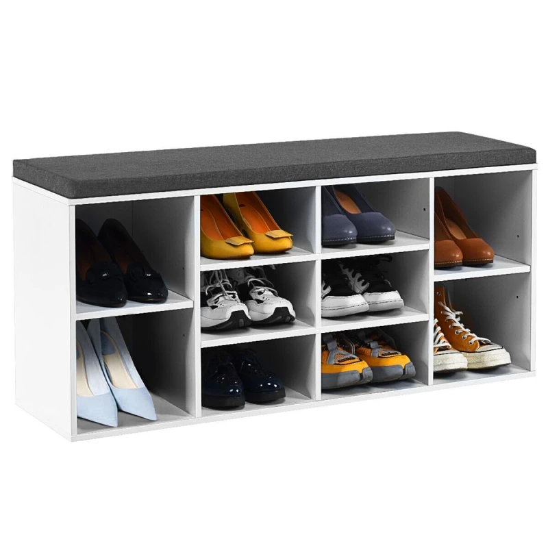 Image of COSTWAY Wooden Shoe Bench Shoe Storage Rack Cabinet Organizer Seat Cushion Hallway Stand White