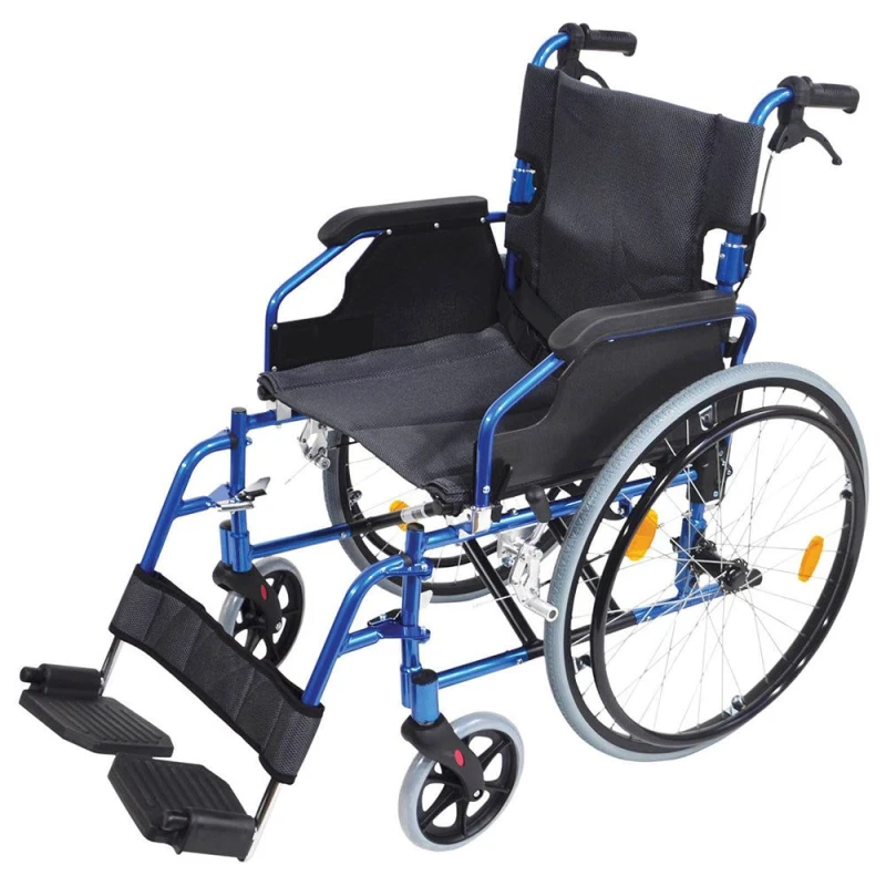 Image of Loops Deluxe Self Propelled Aluminium Wheelchair - Compact Foldable Design - Blue Multi
