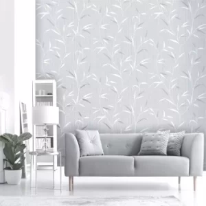 image of Belgravia Decor Amelie Grey Leaf Wallpaper