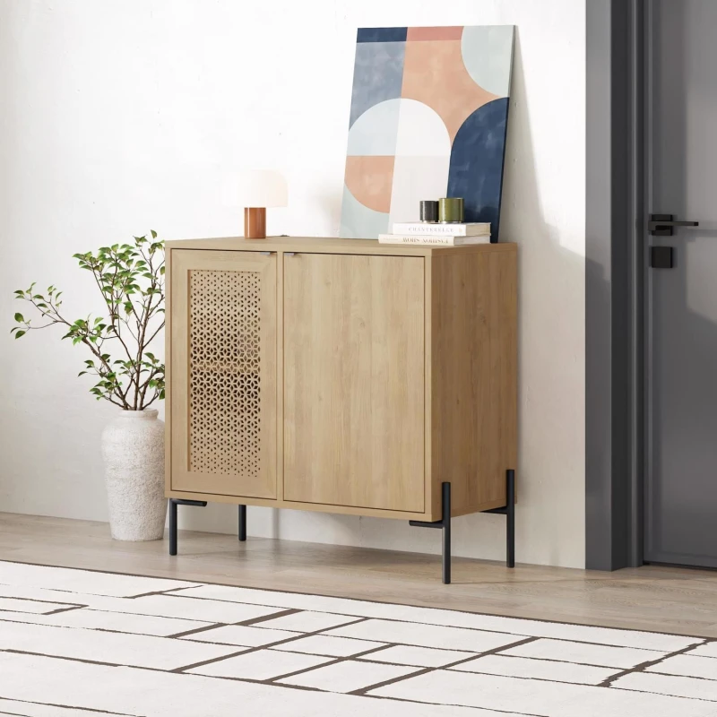 Image of FWStyle FWStyle 2 Door Modern Sapphire Oak Sideboard Cabinet in Brown Brown One Size Unisex 8683628011973