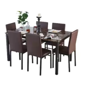 image of Modernique Emillia MDF Marble Effect Dining Table With 6 Faux Leather Chairs In Brown