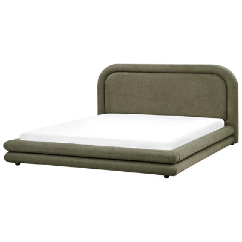 Image of Beliani Bed Faux Linen Lavardens 180 X 200 Cm (Eu Super King) Dark Green