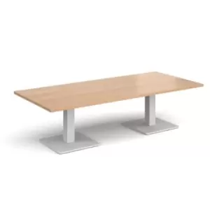 Image of Brescia rectangular coffee table with flat square white bases 1800mm x 800mm - beech