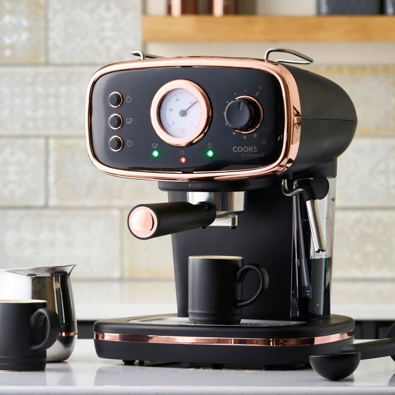 Image of Cooks Professional 15-Bar Retro Espresso Coffee Machine 1.2L with Frothing Steam Wand in Black Unisex