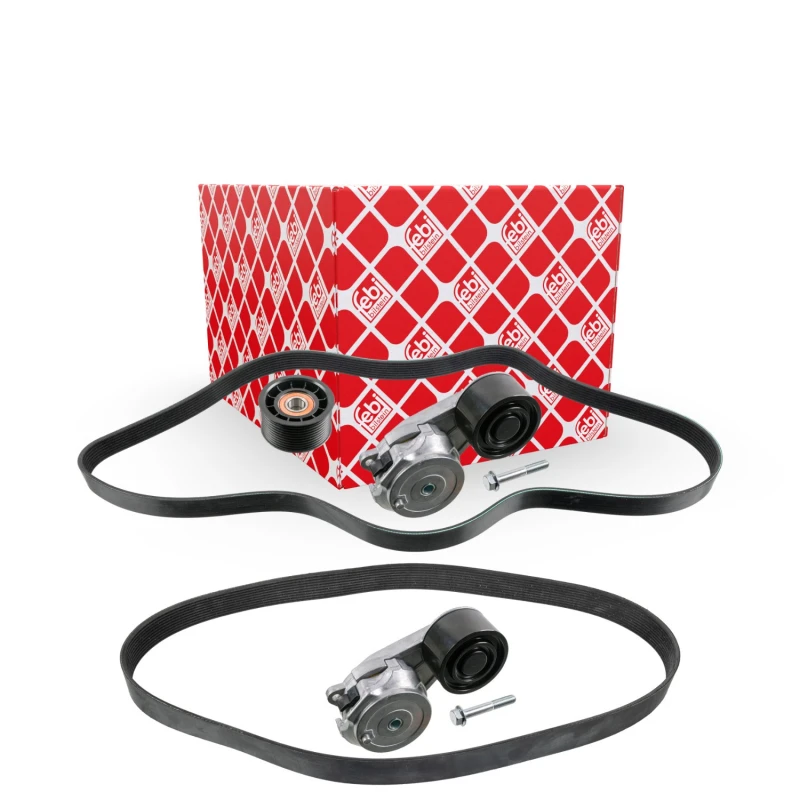 Image of FEBI BILSTEIN 109060 V-ribbed belt set with clamping elements, with bolts/screws V-Ribbed Belt Set (542)
