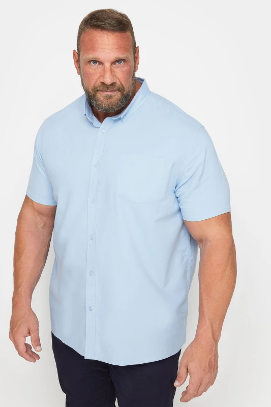 Image of BadRhino BadRhino Men Short Sleeve Oxford Cotton Shirt in Blue Size: X-Large Blue XL Male 5063111261536