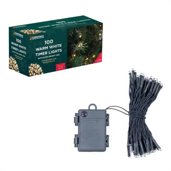 image of Christmas Workshop 100 LED Battery Operated Timer Lights - Warm White