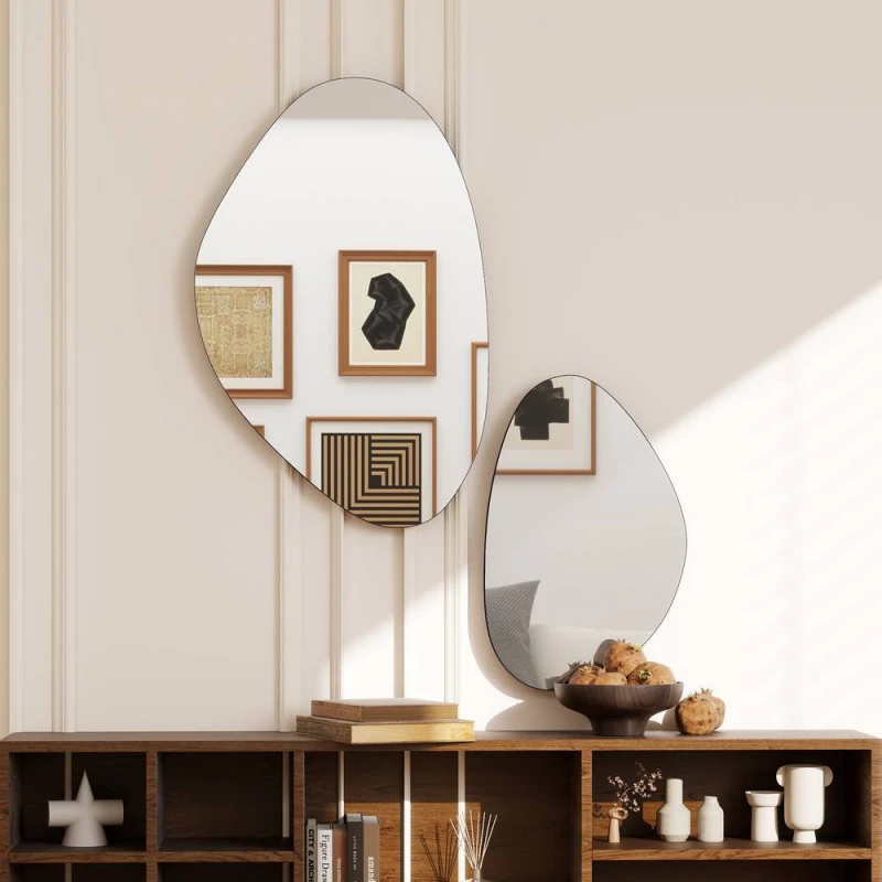 Image of HOMCOM Pebble-Shaped Decorative Mirror, Set of 2 Wall Mirror in Black Unisex