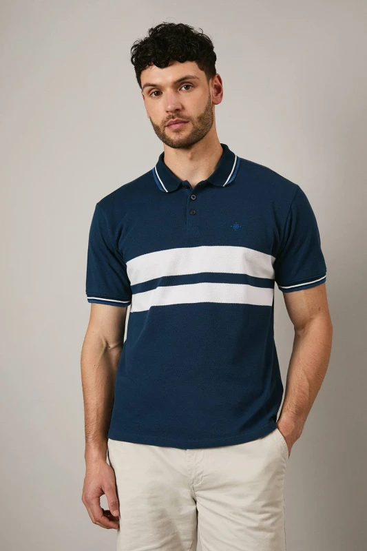 Image of Debenhams Debenhams Men Navy Carter Chest Stripe Polo Shirt Size: Small Navy S Male 5045741169215