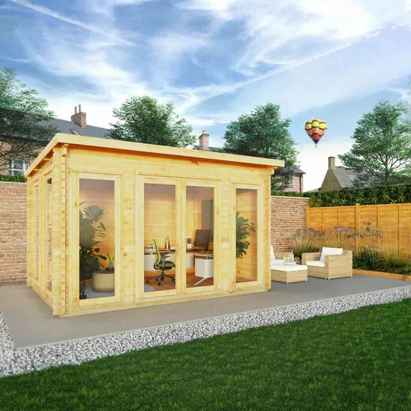 Image of Mercia 4m x 3m Studio Pent Log Cabin (28mm) SI-006-002-0067