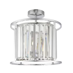 Image of Hamilton Cylindrical Semi Flush Ceiling Light with Faceted Cut Crystals, IP44