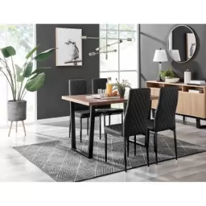 Image of Furniture Box Kylo Brown Wood Effect Dining Table and 4 Black Milan Black Leg Chairs