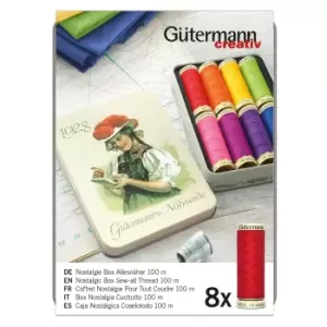 Image of Thread Storage Tin Nostalgic 8x100m Bright Shades MultiColoured
